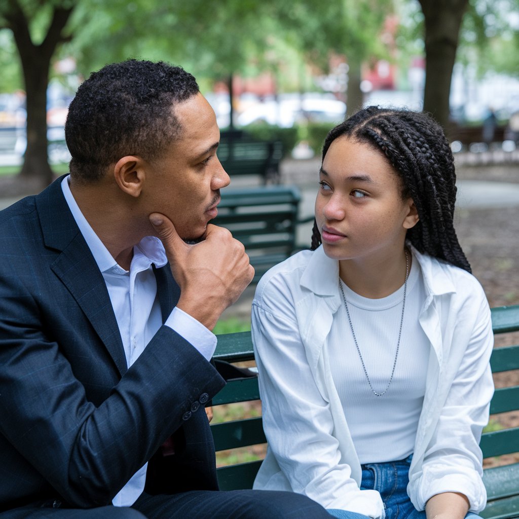 A father and daughter deep in conversation-sharing wisdom, love, and a moment that matters.