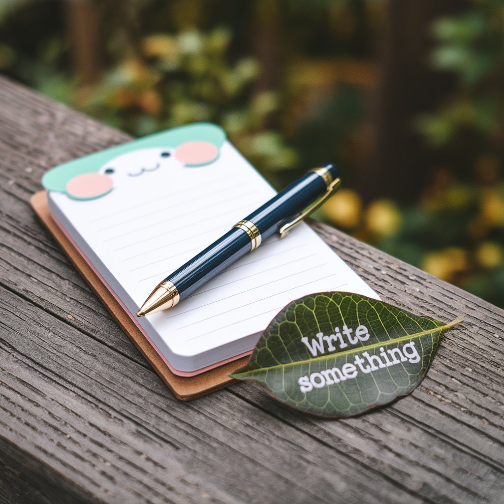  A journal open with handwritten notes, and a pen resting on the page.