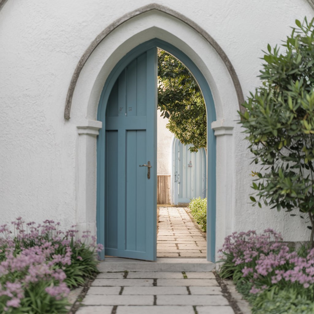 Church door slightly open, symbolizing the invitation to seek God personally.