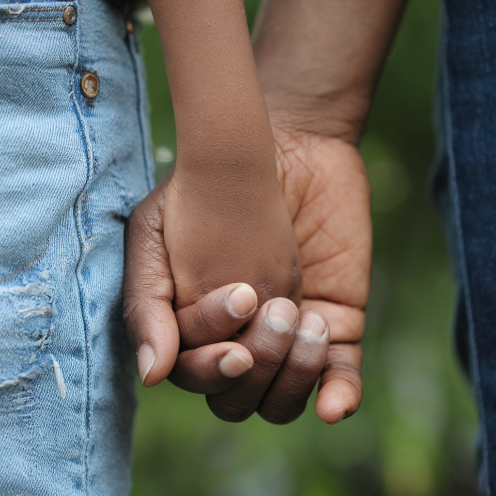 An adult gently holding a child’s hand, symbolizing guidance, love, and the steady presence of God's care even when we feel uncertain or small.