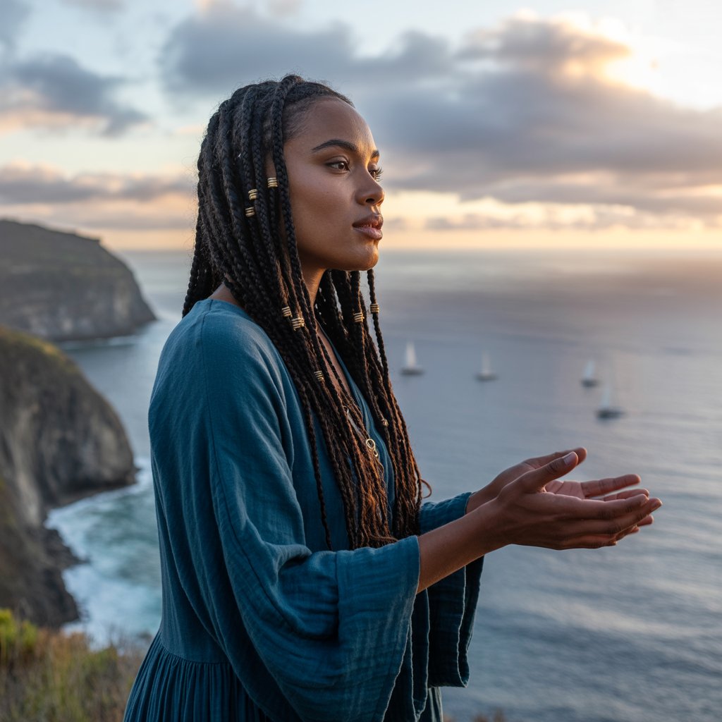 Woman with open hands looking upward representing surrender and trust in God's timing.