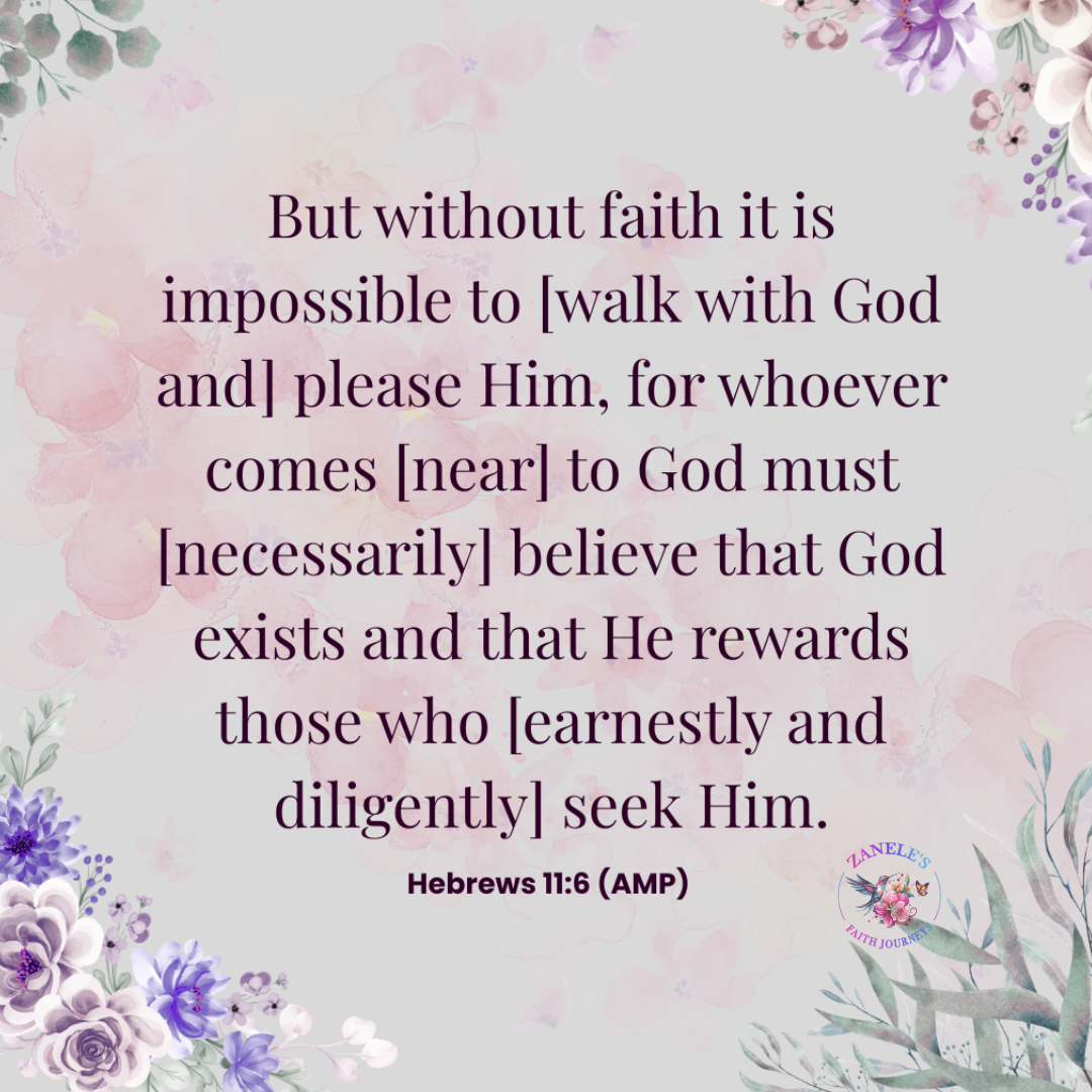 Scripture graphic featuring Hebrews 11:6 AMP about faith being essential to please God