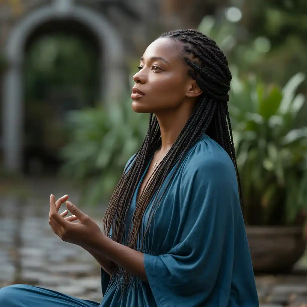 Woman praying and trusting in God during unemployment and healthcare uncertainty.