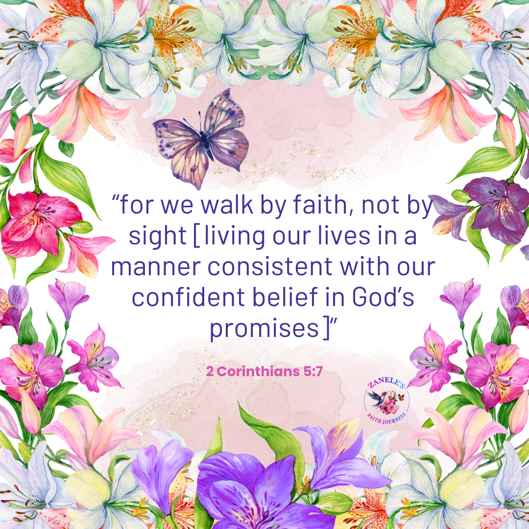2 Corinthians 5:7 AMP scripture card about walking by faith not by sight