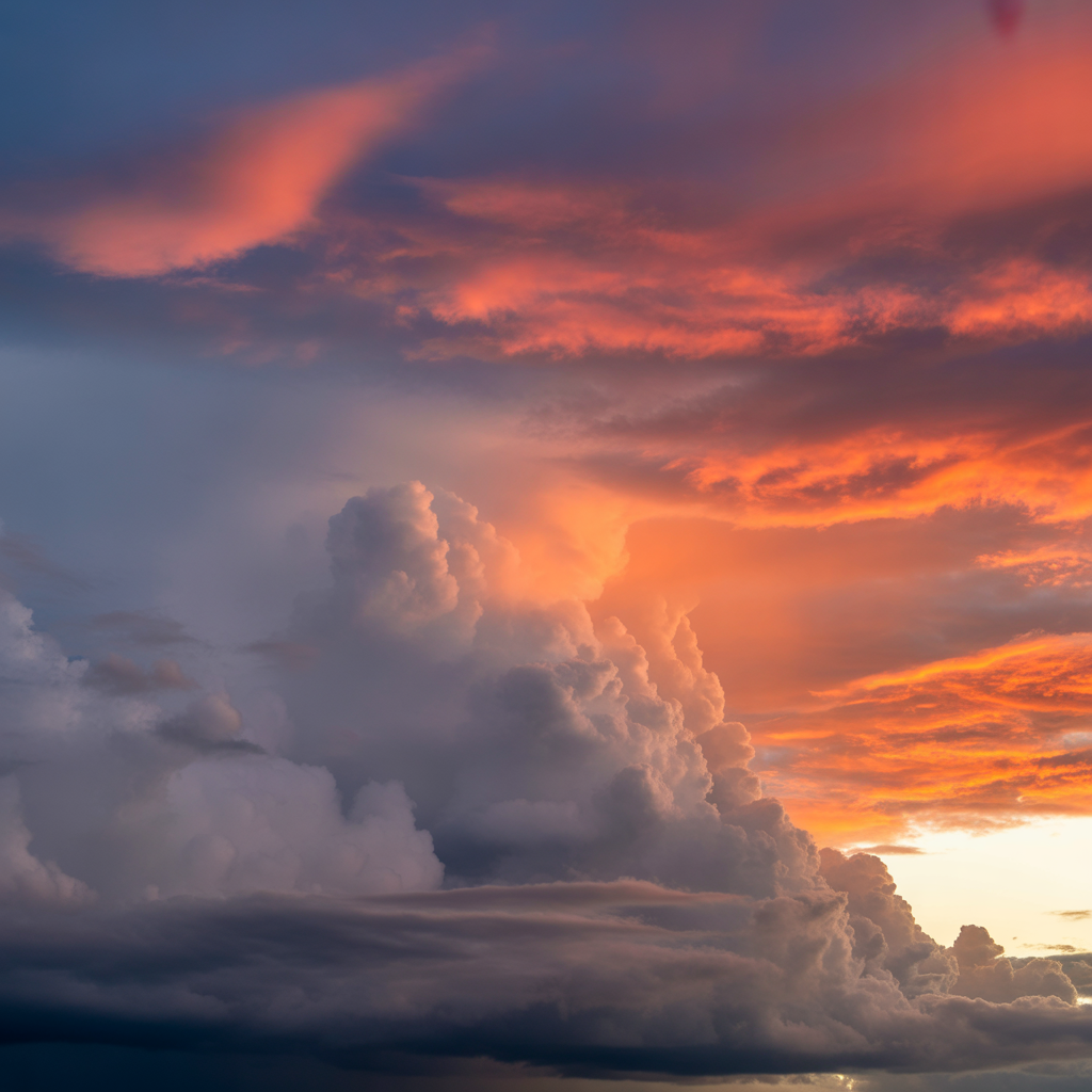Dramatic sky showing contrast between dark storm clouds and peaceful blue sky with sunlight, representing the choice between focusing on life's chaos or God's peace.