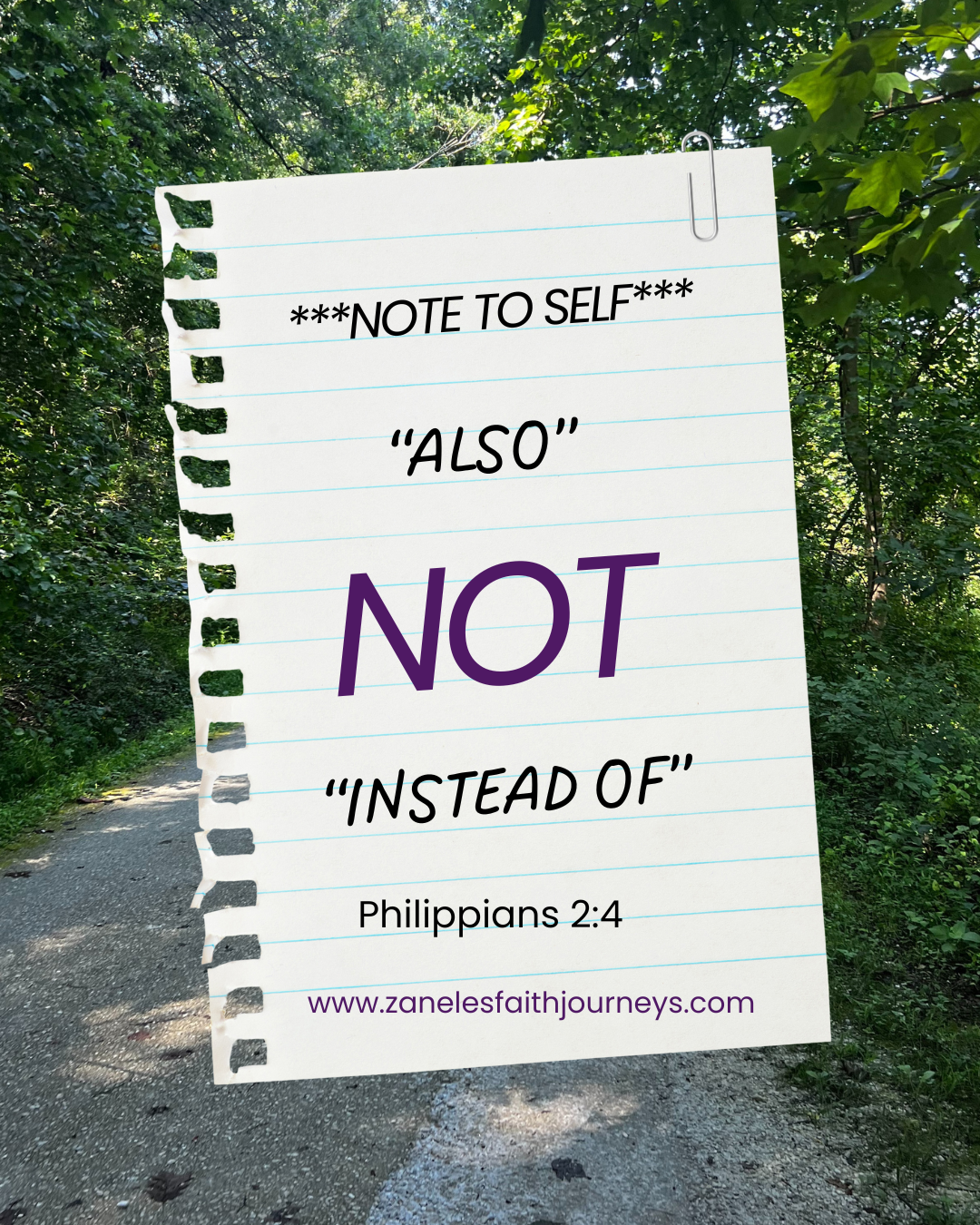 Notebook page with handwritten text: ALSO not INSTEAD OF.