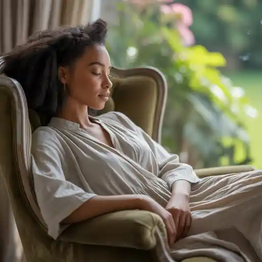 Woman resting peacefully in prayer, dwelling in God's shelter and shadow during difficult times.