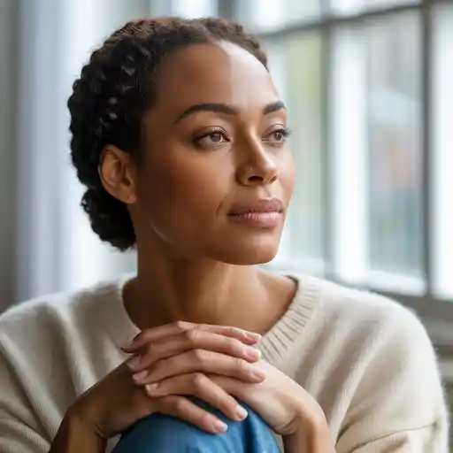 Thoughtful woman processing emotions, learning to push through guilt when setting boundaries