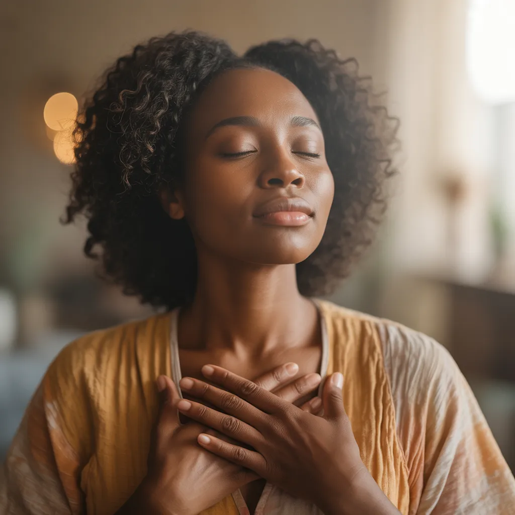 Woman experiencing peace and relief after setting boundaries in exhausting relationships.