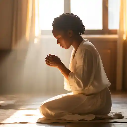 Woman kneeling in prayer, demonstrating active faith and trust in sovereign God.