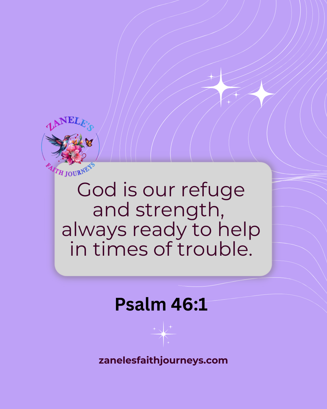 Psalm 46:1 scripture graphic about God as refuge and strength, ever-present help in times of trouble and seasonal difficulty.