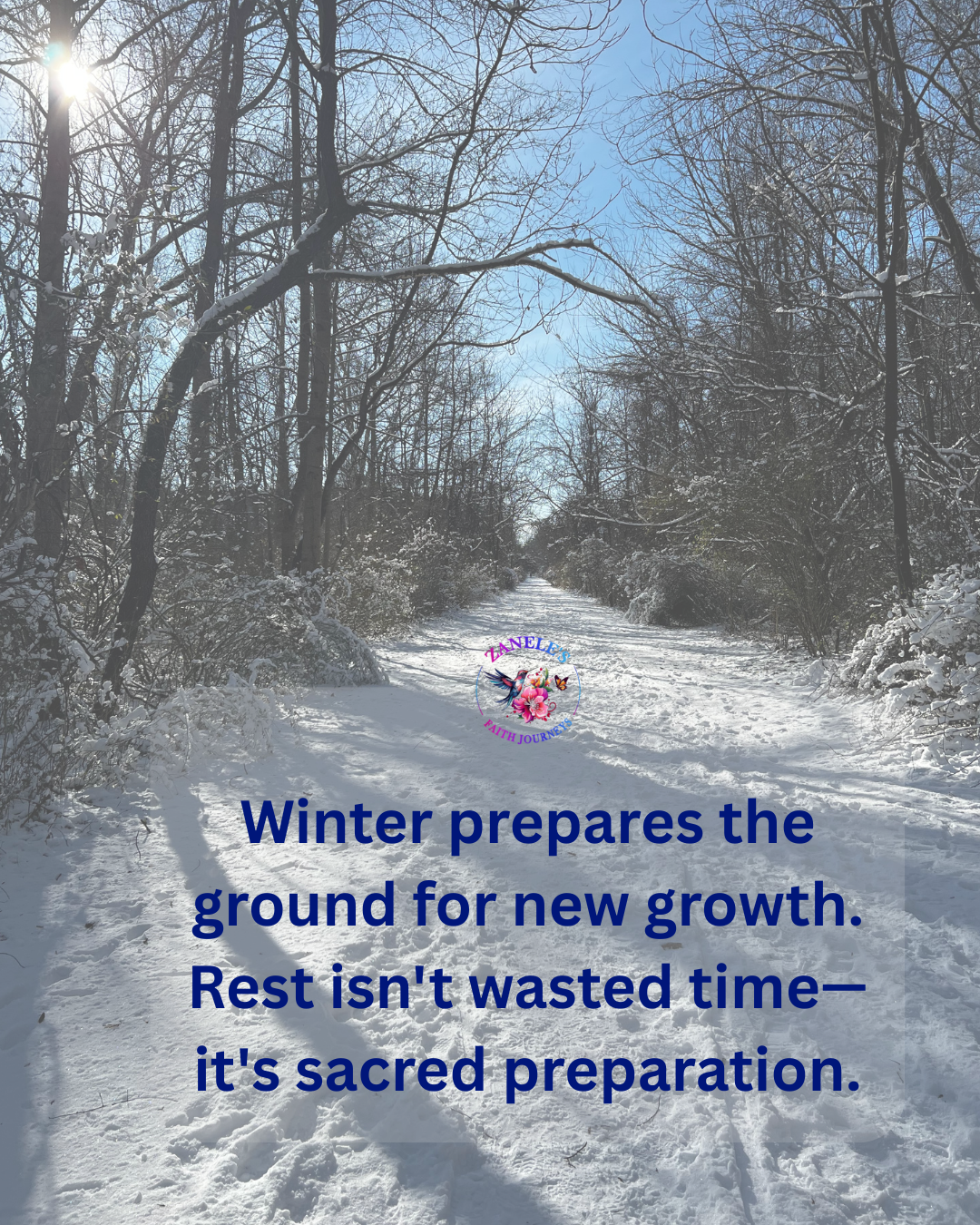 Inspirational quote graphic about winter as preparation, rest as sacred work, and trusting seasonal rhythms for future growth.