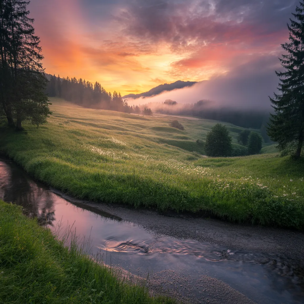 Sunrise breaking over peaceful landscape, symbolizing God's presence and faithfulness in difficult seasons