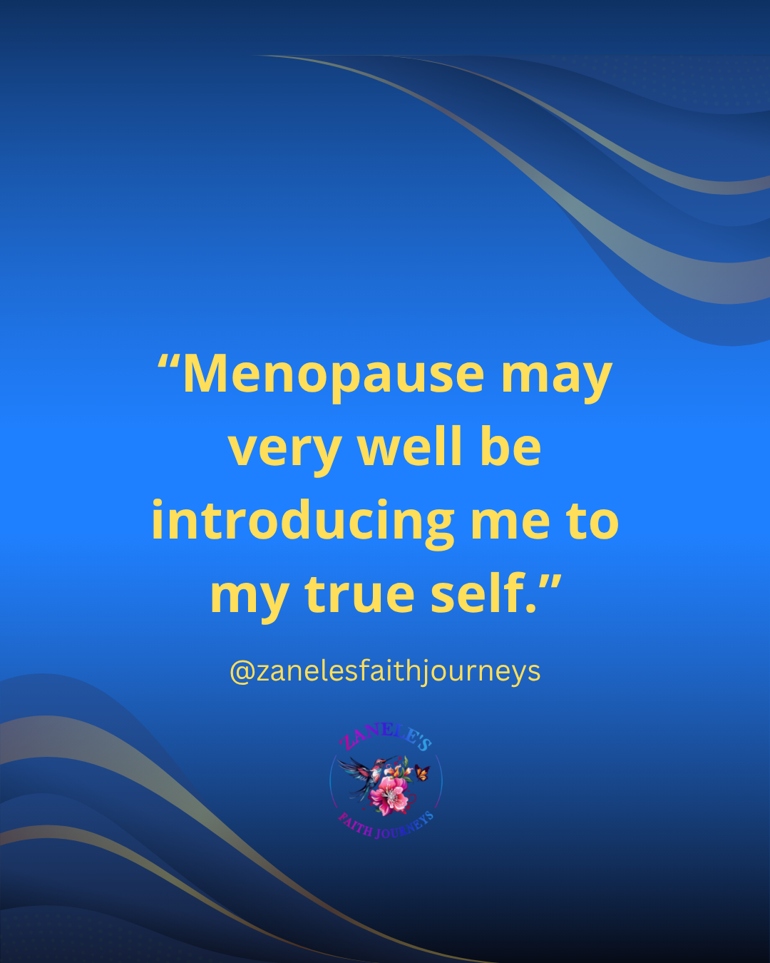 Pull quote reading “Menopause is giving me back to myself” on a soft, reflective background.
