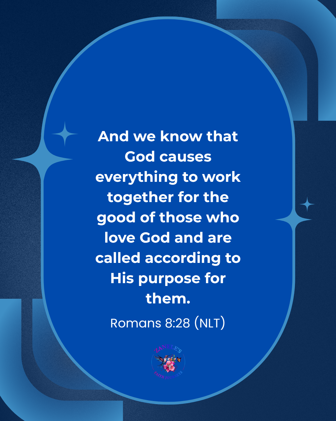 Romans 8:28 scripture graphic about God working all things together for good.