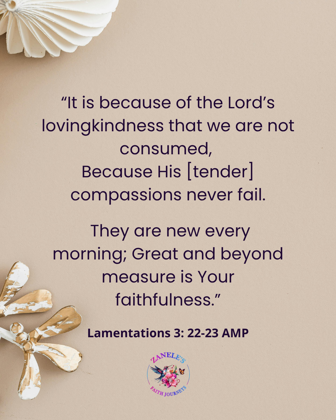 Bible verse from Lamentations 3:22-23 about God’s mercies being new every morning during a season of grief and healing.